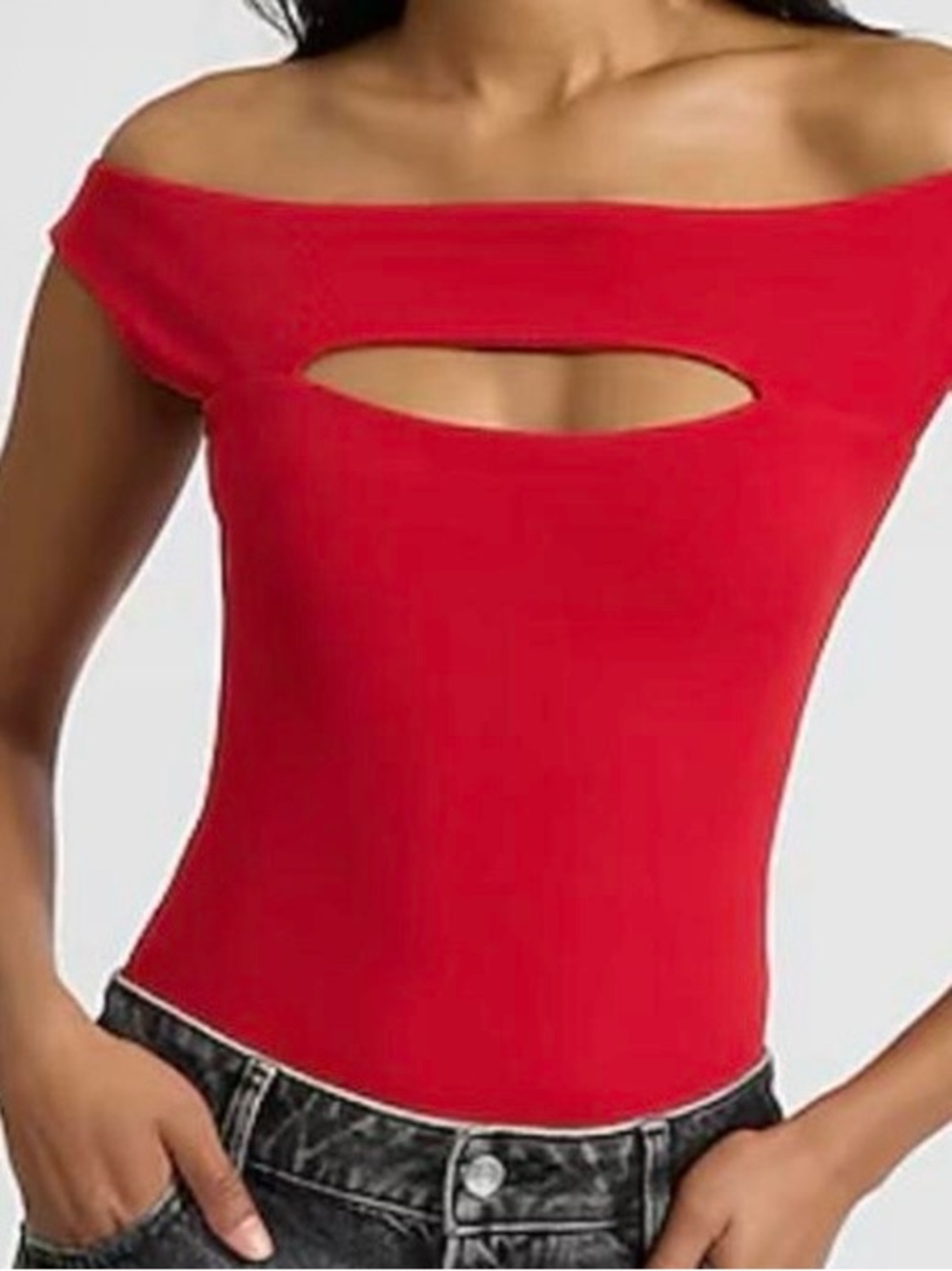 Express Red Body Contour Chest Cut Out Off Shoulder Bodysuit New With Tags Size